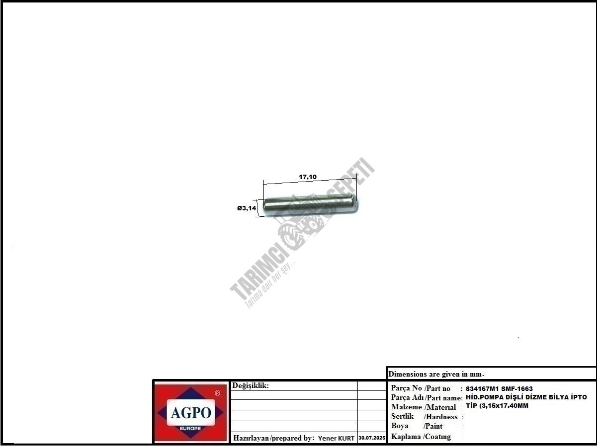HİD.POMPA DİŞLİ DİZME BİLYA İPTO TİP (3,15x17.40MM