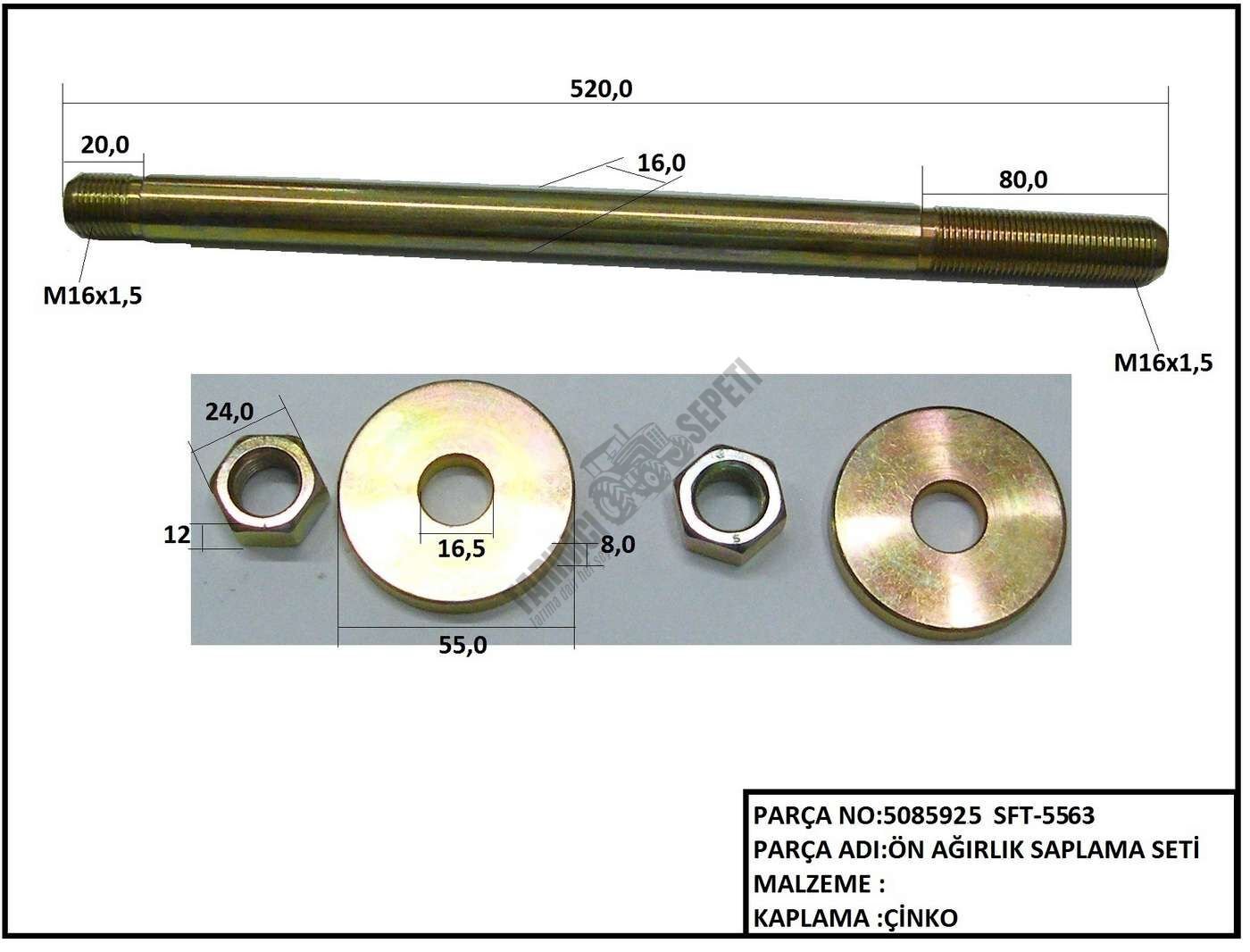 ÖN AĞIRLIK SEKİZLİ BAĞLANTI ÇUBUK+PUL+SOMUN 8Lİ TRMS.