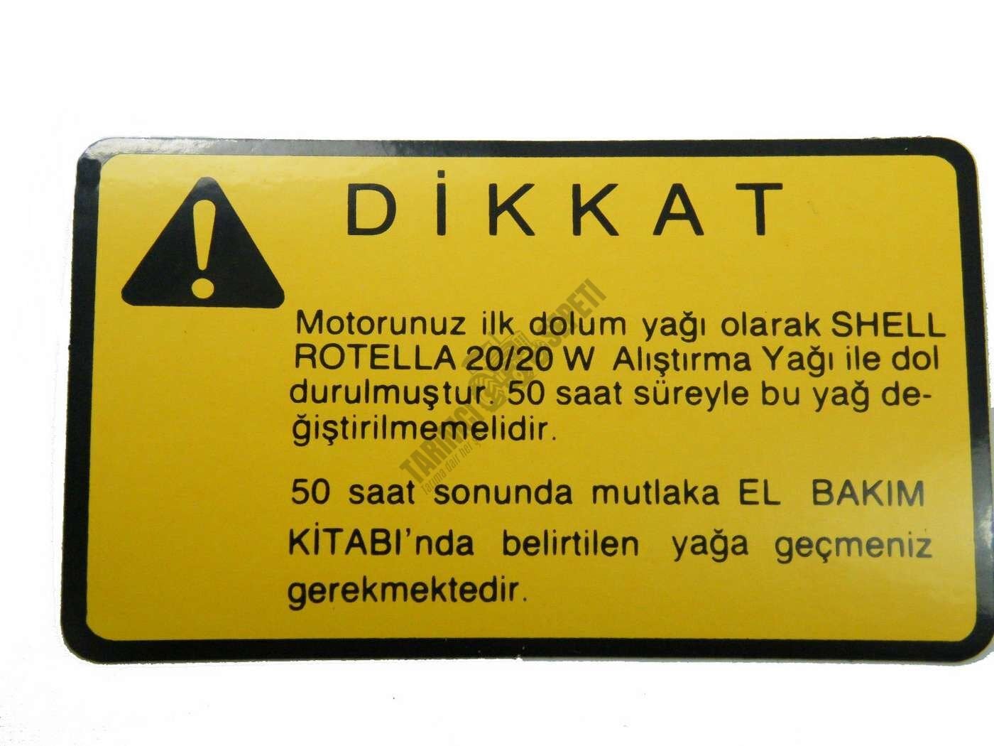 ETİKET (MOTOR YAĞ DOLUM İKAZ) SARI